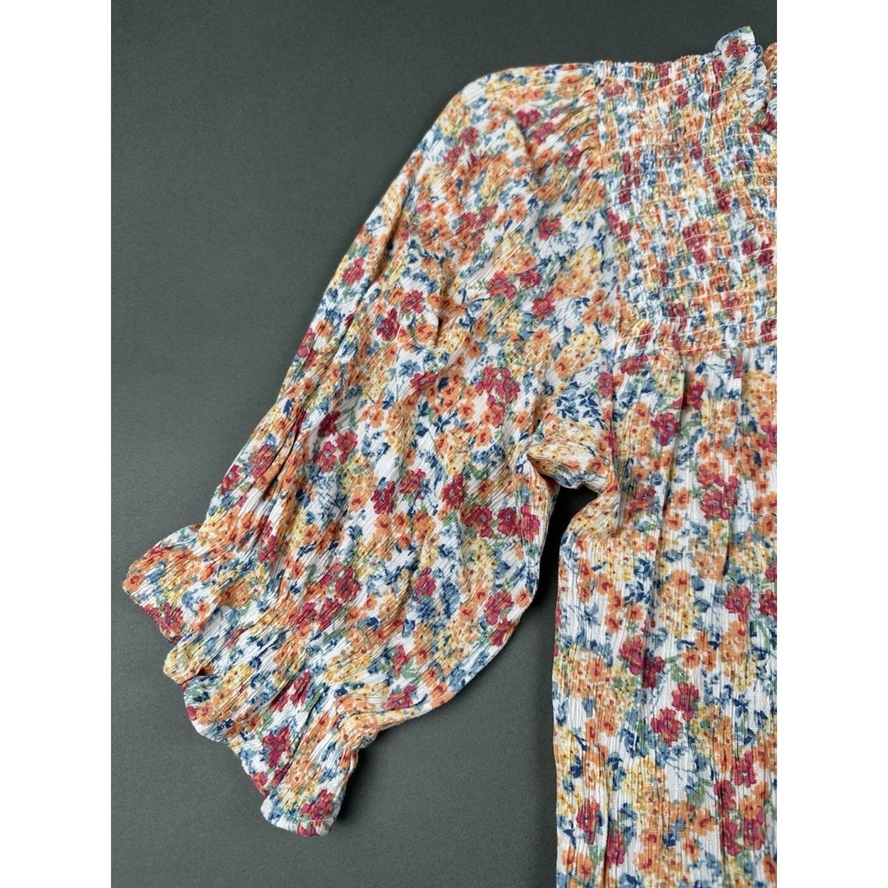 Cynthia Rowley Blouse Orange Floral Short Women's Medium Sleeve Rayon Top - Picture 4 of 10